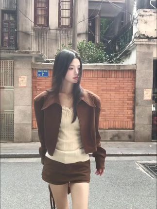 2025新款美拉德小个子穿搭一整套连衣裙子女秋冬季巨好看辣妹套装