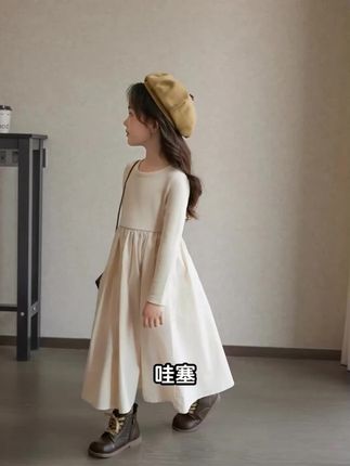 女童秋季童装洋气针织连衣裙2025儿童韩版拼接设计文艺长袖裙子