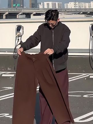 白色西裤cleanfit垂坠感高级感弯刀裤子男款秋季直筒阔腿休闲长裤