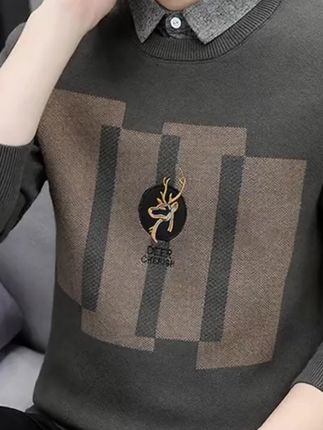 灏吉弧冬季毛衣男假两件加绒加厚保暖衣潮流卫衣休闲外套宽松