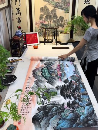 纯手绘国画 山水作品装点家居,增添艺术气息,让您充满幸福感!#纯手绘 #国画 #山水画