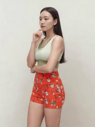 LULUISSUE 女士训练短裤:魔法兔元素灵动,橙色显活力!高腰束腰 + 弹力,三分款健身穿自在~