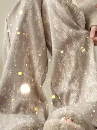 【宁一女装】新中式国风针织阔腿裤秋冬新款高腰休闲提花拖地糯米裤