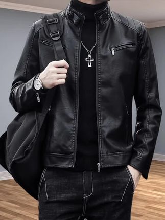 皮衣外套男士春秋季修身潮流时尚机车男士皮夹克韩版休闲