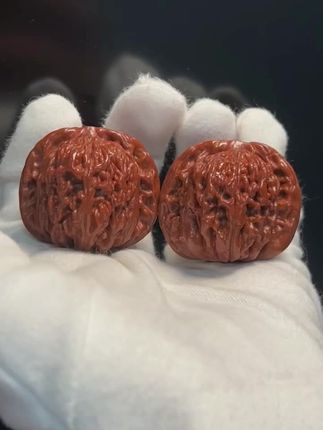 精品配对原皮文玩四座楼狮子头麒麟纹盘玩官帽核桃文玩核桃手把件