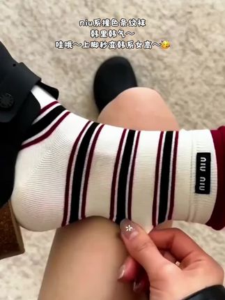 韩版堆堆袜条纹袜子女ins潮网红款外穿中筒袜厚款彩色拼接卷边