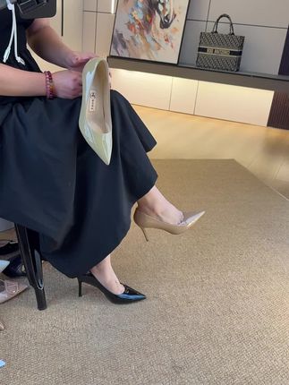 玫瑰的故事春夏新款通勤尖头职业工作高跟鞋深口真皮单鞋女