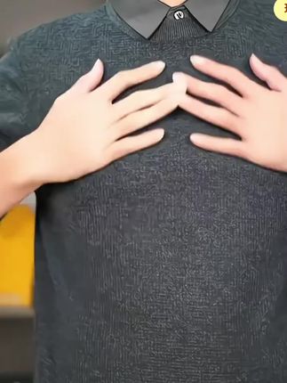 罗蒙秋冬款衬衫领假两件针织衫男士休闲长袖加绒加厚毛衣打底衫