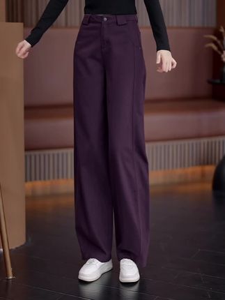2025紫色弯刀休闲阔腿裤女新款春秋季高腰显瘦直筒裤女款宽松长裤