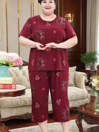 胖妈妈夏季棉绸套装短袖两件套加肥加大200斤中老年女装透气吸汗。#时尚妈妈装 #中老年穿搭 #妈妈穿搭 #妈妈装 #妈妈夏季两件套