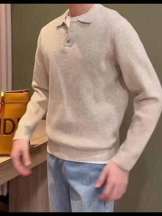 轻熟风韩版针织Polo衫外套男士灰色亨利领复古毛衣慵懒松弛感上衣