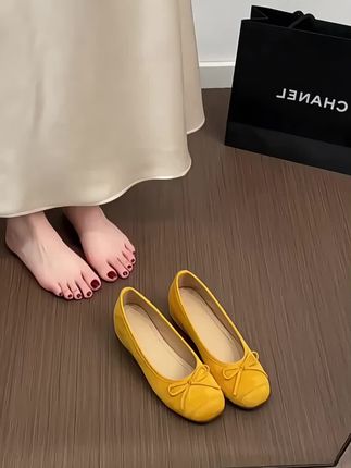 银色玛丽珍鞋女平底芭蕾舞鞋温柔蝴蝶结浅口内增高单鞋子