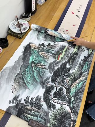 纯手绘六尺山水客厅国画挂画作品